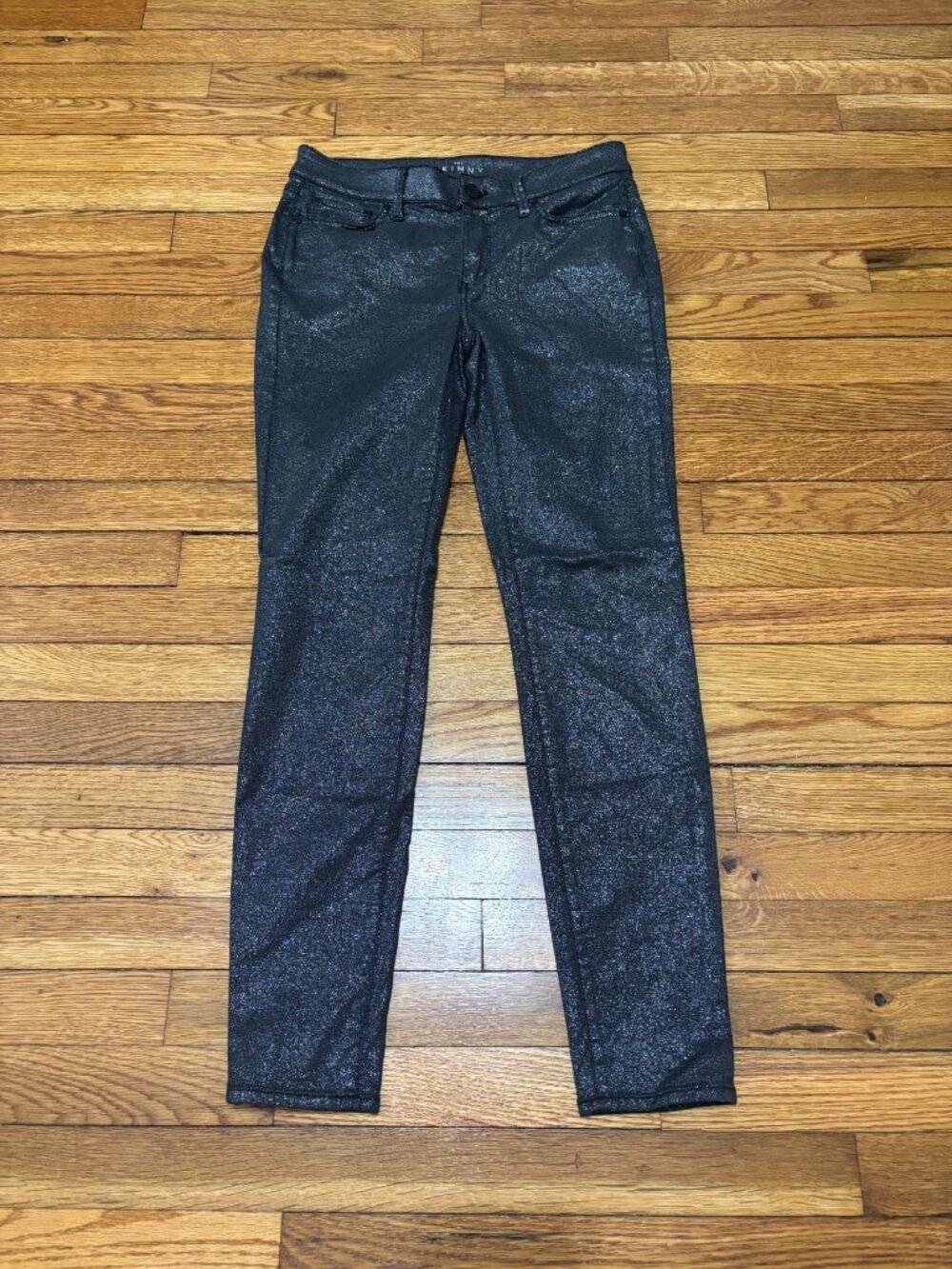 White House Black Market Womens The Skinny Jeans Sz 4 Black w/ Silver Glitter